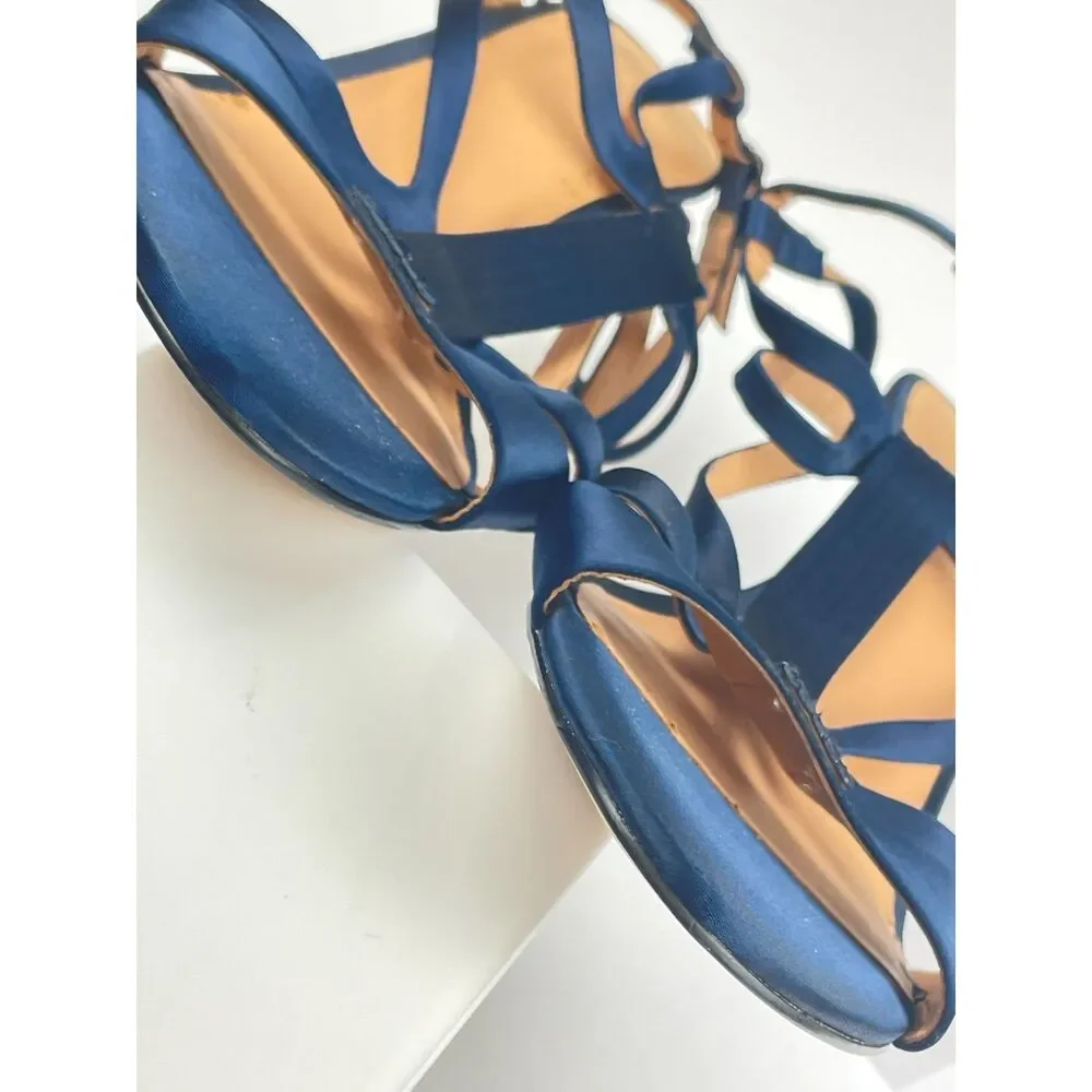 ~ NEW* 10 Halston Heritage Bette Strappy Stiletto Heels Blue Navy Satin Pumps* - Picture 8 of 16
